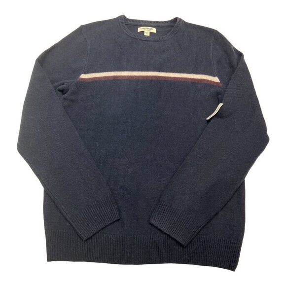 Goodthreads Mens M Lambswool Crewneck Sweater Navy Double Chest Stripe‎ - Picture 1 of 6